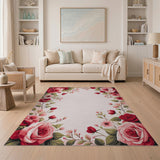 Vintage Red Rose Floral Border Rug