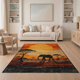 Savanna Elephant Sunset Silhouette Rug