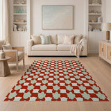 Bold Red Geometric Mosaic Area Rug