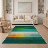 Geometric Modern Multi-color and Patterns Vibrant Green Geometric Block Area Rug