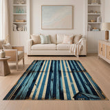 Distressed Blue Striped Barn Vintage Area Rug