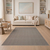Beige and Neutral Geometric Modern Beige Woven Grid Texture Area Rug