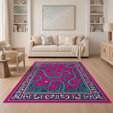 Vibrant Pink Teal Tentacle Swirl Area Rug