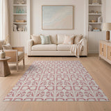 Geometric Modern Pink Blush Pink Geometric Grid Area Rug