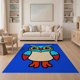 Playful Blue Owl Cartoon Area Rug