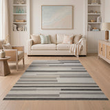Modern Offset Neutral Stripe Area Rug