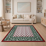 Red Floral Lattice Rug with Ornate Green Border