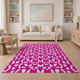 Vibrant Pink White Geometric Modern Area Rug