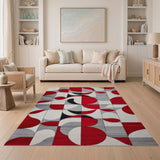 Bold Red Oval Geometric Modern Area Rug