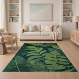 Coastal Beach Lush Monstera Palm Leaf Green Area Rug