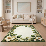 Vintage White Floral Green Vine Area Rug