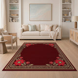 Red Floral Ornate Border Area Rug
