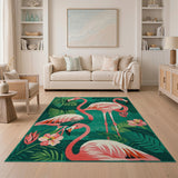 Pink Flamingo Teal Palm Leaf Area Rug