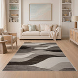 Wavy Black White Geometric Area Rug