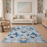 Whimsical Blue Cartoon Gnomes Snowflake Rug