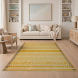 Yellow Geometric Striped Woven Area Rug