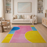 Vibrant Geometric Pink Blue Yellow Area Rug