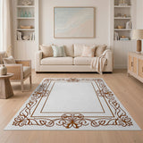 Brown and Tan Ornate Bronze Floral Frame Area Rug