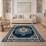Navy Persian Mandala Area Rug with Orange Star