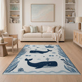 Playful Navy Whale Ocean Kids Area Rug