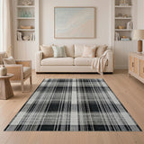 Rustic Farmhouse Black White Plaid Check Area Rug