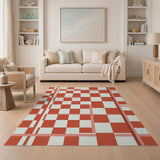 Red Bold Red Checkered Geometric Area Rug