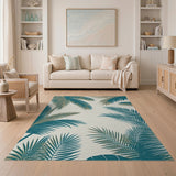 Teal Palm Frond Coastal Area Rug