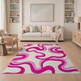 Vibrant Pink Wave Abstract Area Rug