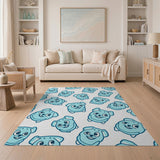 Blue and Teal Playful Blue Cartoon Dogs Area Rug