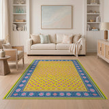 Vibrant Yellow Lattice Floral Border Area Rug