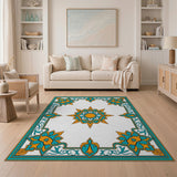 Blue and Teal Teal Persian Area Rug with Gold Floral Borders