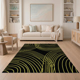 Abstract Yellow Wave Area Rug on Black