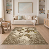Vintage World Map Distressed Brown Area Rug