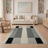 Black and White Modern Geometric Black Grey Area Rug