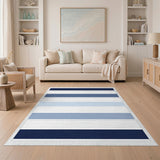 Blue Horizontal Stripe Washable Area Rug
