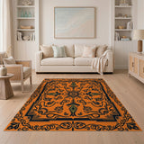 Vibrant Orange Persian Floral Medallion Rug