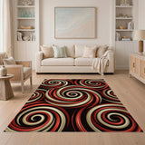 Abstract Area Red Hypnotic Red Swirl Abstract Area Rug