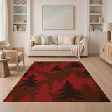 Red Pine Silhouette Forest Area Rug