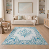 Ornate Blue Foliage Frame Area Rug