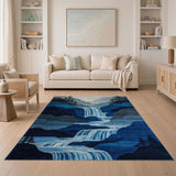 Abstract Blue Waterfall Mountain Area Rug