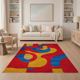 Bold Abstract Geometric Area Rug in Red Blue Yellow