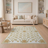 Gold and Silver Gold Floral Persian Area Rug