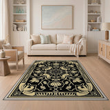 Elegant Black Ivory Floral Art Nouveau Rug