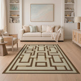 Beige Labyrinth Maze Geometric Area Rug