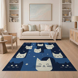 Kawaii Cats Stars Navy Blue Area Rug