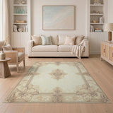Elegant Cream Ornate Floral Frame Rug