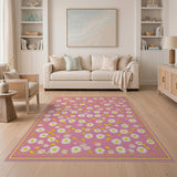 Pink Vibrant Pink Daisy Field Area Rug