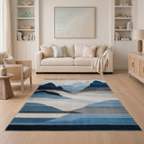 Layered Blue Mountains Geometric Area Rug