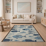 Whimsical Blue Teal Fish Coastal Beach Rug