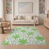 Vibrant Green Leaf Vine Swirl Area Rug
